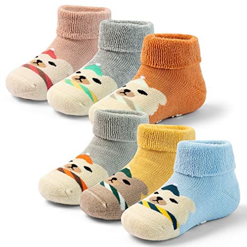 HowJoJo Baby Girl Winter Socks With Grips For Baby Warm Non Slip Socks Baby Boys Thick Terry Socks