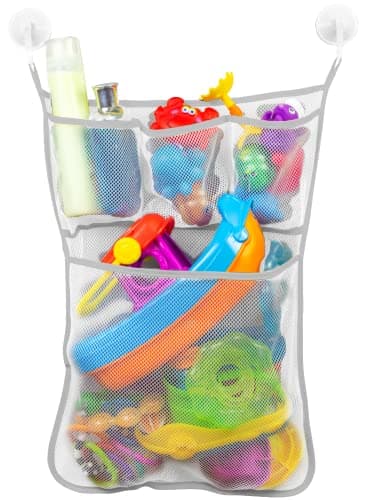 S&T INC. Baby Bath Tub Toy Storage Net with Pockets, Shower Caddy Holds Kids Toys