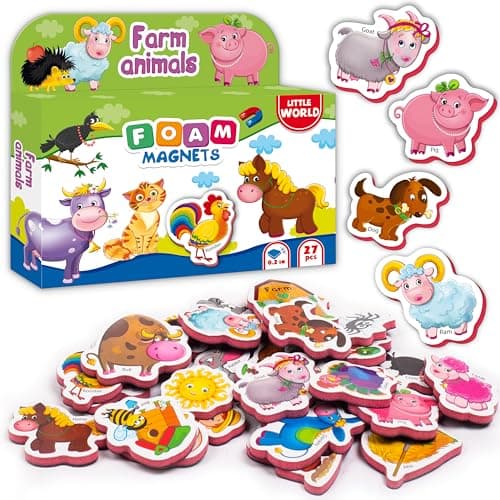 Large Set of 27 Foam Fridge Magnets for Toddlers 1-3 - Learning Refrigerator Magnets for Kids – Baby Magnets for Refrigerator - Farm Magnetic Animals Toys - Animal Magnets for Babies