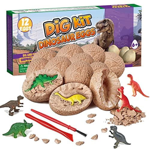 Dino Eggs Dig Kit, 12 Pack Dinosaur Eggs Excavation Science Experiments Kits for Kids 4-12, Easter Basket / Stocking Stuffers