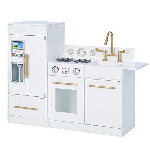 Teamson Kids Little Chef Charlotte Modern Modular Interactive Wooden Play Kitchen with Refrigerator, Stove and Sink