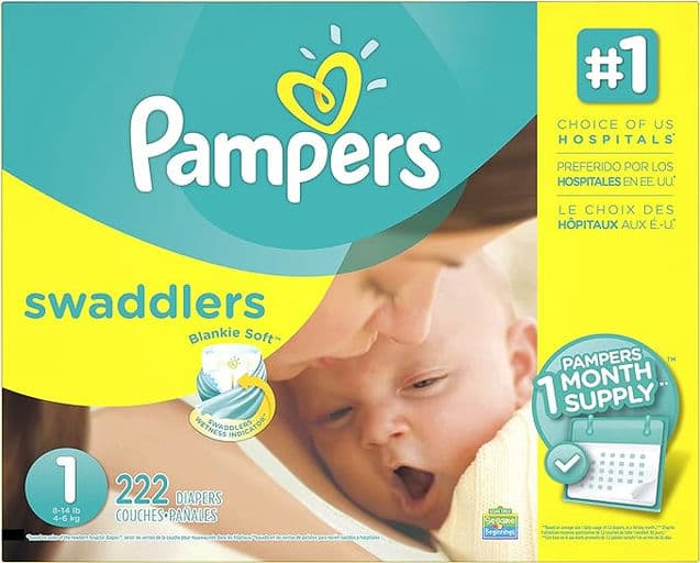 Pampers Swaddlers Disposable Diapers Newborn, Size 1, One Month Supply