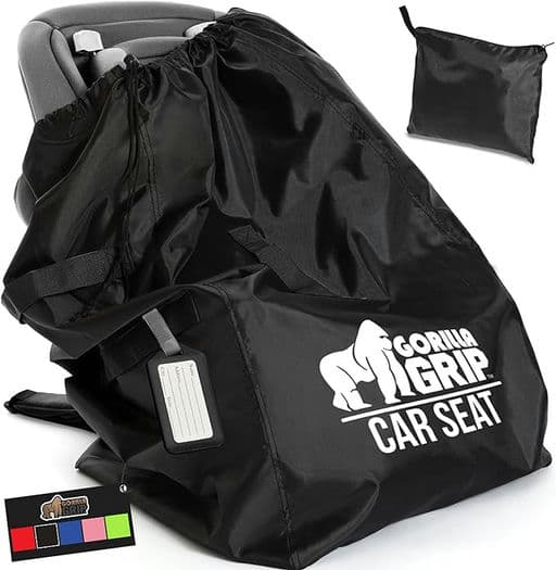 Gorilla Grip Car Seat Travel Bag, Water Dirt Tear Resistant, Easy Carry Padded Backpack Covers for Airplane, Gate Check Bags Infant Booster Convertible Carseat Air Plane Cover for Seats, Black