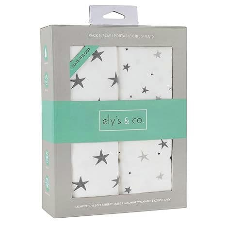 Ely's & Co. Patent Pending Waterproof Pack n Play Mini Crib Sheet 2-Pack Set