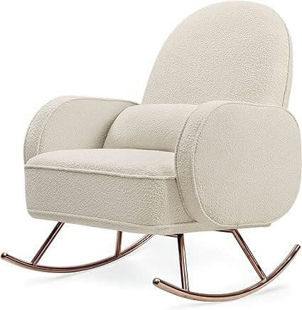 Nursery Works Compass Rocker in Ivory Boucle with Rose Gold Legs, Greenguard Gold and CertiPUR-US Certified