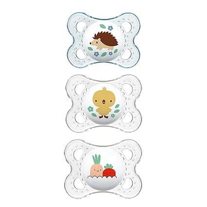 Original Baby Pacifier, Nipple Shape Helps Promote Healthy Oral Development, Curved Shield to Protect Skin,Clear/Boy, 0-6 , 3 Count (Pack of 1)