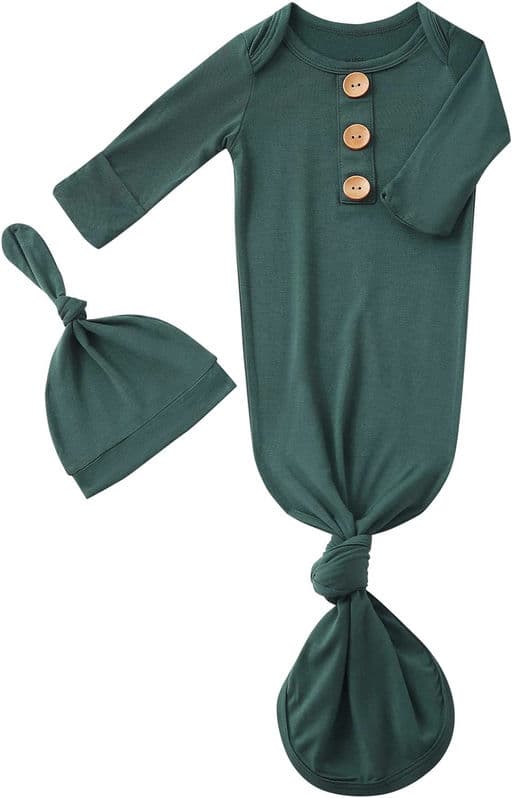 Newborn Baby Boys Girls Knotted Gown Hat Set Soft Bamboo Viscose Infant Sleeper Baby Sleep Gown with Mittens