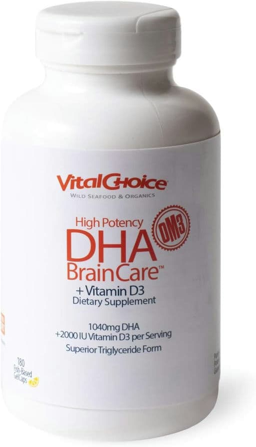 Vital Choice High DHA BrainCare with Vitamin D, 850mg Soft Gels, 180 Count