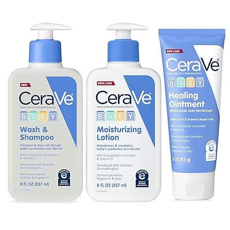 CeraVe Baby Bath Set | 8oz Baby Wash & Shampoo + 8oz Baby Moisturizing Lotion + 3oz Baby Healing Ointment