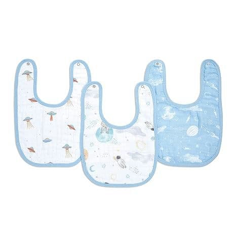 aden + anais Essentials Snap Baby Bib, 100% Cotton Muslin, 3 Layer Burp Cloth, Super Soft & Absorbent for Infants, Newborns and Toddlers, Adjustable with Snaps, 3 Pack, Space Explorers