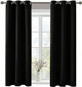 Deconovo Solid Thermal Insulated Grommet Black Blackout Curtains/Drapes