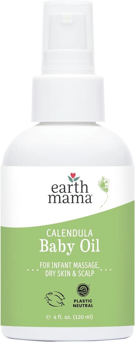 Earth Mama Calendula Baby Oil | Massage Oil for Newborn Skin Care, Dry Skin & Scalp Moisturizer, Fragrance Free, 4-Fluid Ounce