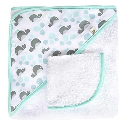 JJ Cole Hooded Baby Towel Set, Aqua Whales, 1-Pack