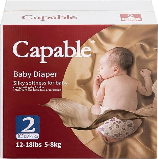 Capable Newborn Diapers Size 2, 105 Count, Triple Leak-Proof Baby Diapers, Hypoallergenic Disposable Diapers with Wetness Indicator, Extra-Absorbent, Light and Snug