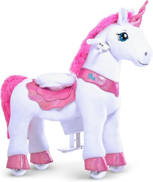 PonyCycle Authentic Ride on Unicorn Ride on Toys for Girls Riding Pink Unicorn Rocking Horse (with Brake/ 30" Height/Size 3 for Age 3-5) Ride-on Animals Plush Pony Toys, No Battery Electricity E312