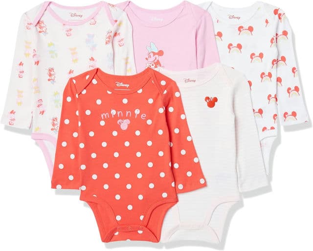 Amazon Essentials Disney | Marvel | Star Wars | Princess Baby Girls Long-Sleeve Bodysuits, Pack of 5