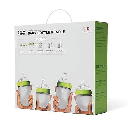 Comotomo Baby Bottle Bundle, Green, (7 Piece Set)