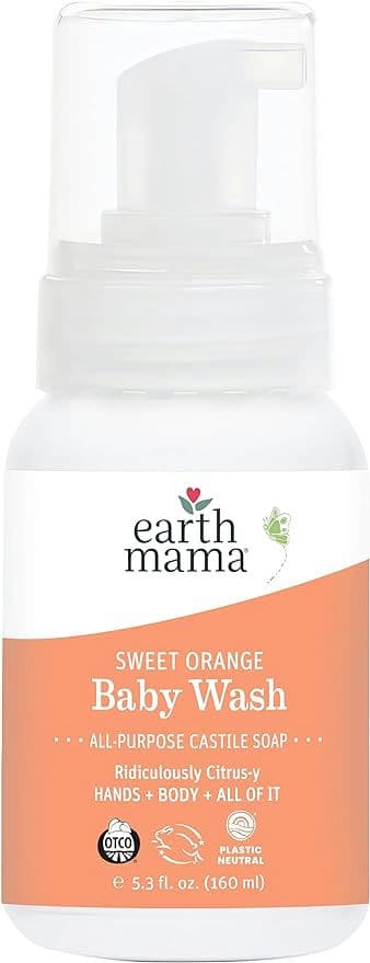 Earth Mama Sweet Orange Baby Liquid Wash Foaming Hand Soap, Organic All Purpose Body Wash for Sensitive Skin