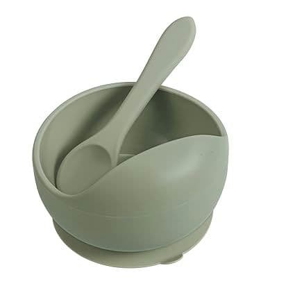 PandaEar Stay Put Silicone Suction Bowl with Wooden Spoon