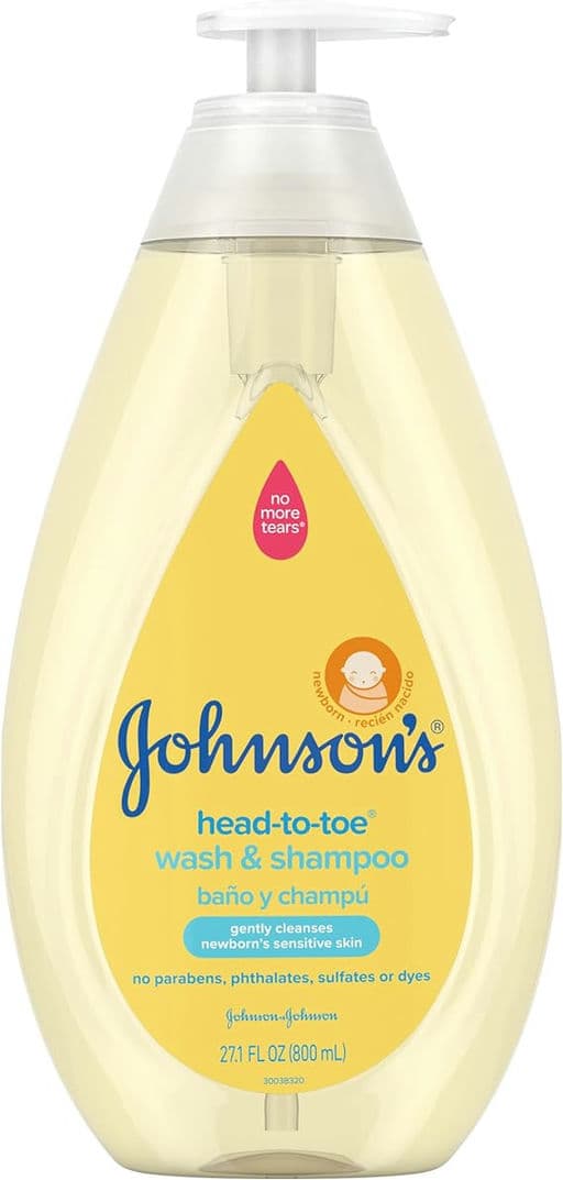 Johnson's Head-to-Toe Gentle Tear-Free Baby & Newborn Wash & Shampoo, Sulfate-, Paraben- Phthalate- & Dye-Free, Hypoallergenic Wash for Sensitive Skin & Hair, 27.1 fl. Oz