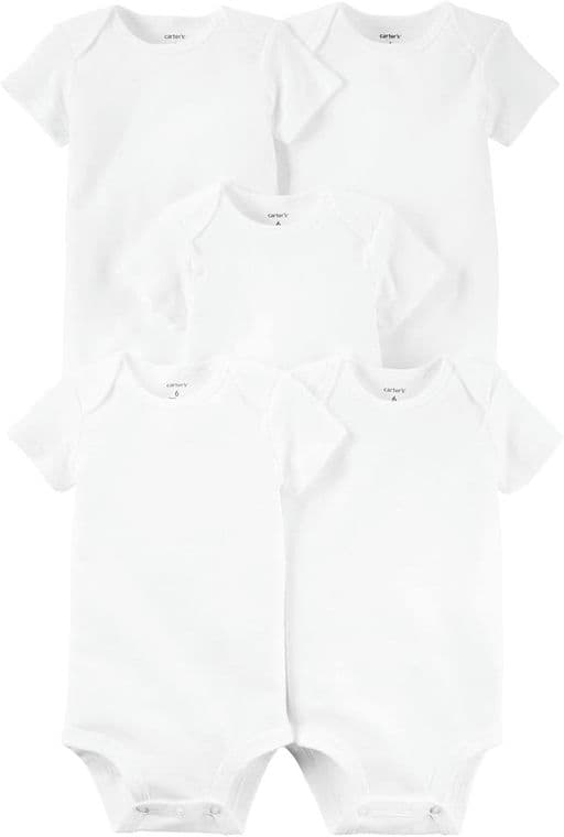 Carters Unisex Baby 5-Pack Short Sleeve Original Bodysuits, White, 12M