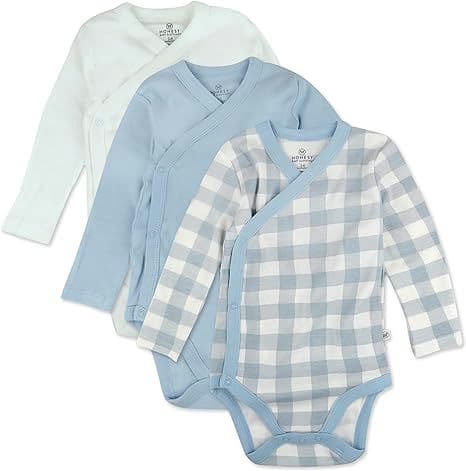 HonestBaby unisex-baby 3-pack Long Sleeve Side-snap Kimono Bodysuits Organic Cotton