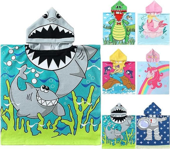 NovForth Kids Beach Towel for Boys Girls, Shark Hooded Bath Towel Wrap, Toddler Pool Towel with Hood