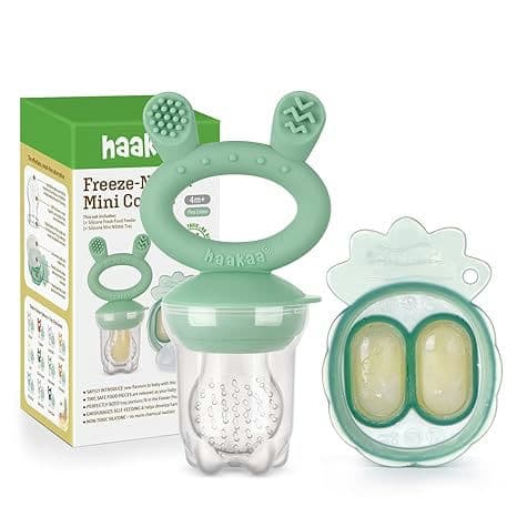 Haakaa Baby Fruit Food Feeder & Mini Freezer Nibble Tray Combo - Pea Green
