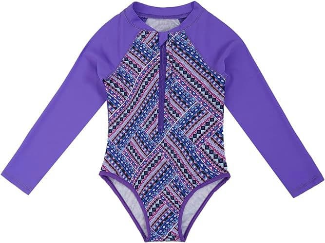 Hansber Girls One Piece Swimwear Rash Guard Long Sleeves