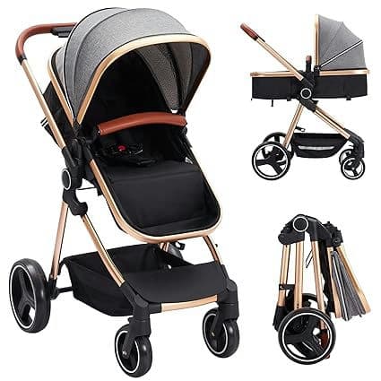 Babevy Baby Stroller for Toddler Foldable Aluminum Alloy Pushchair with Adjustable Backrest.Bassinet Stroller Adjustable Direction & High Landscape Infant Stroller Gray…