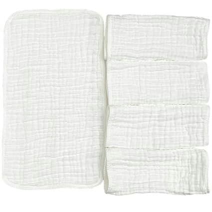 LOEKEAH Muslin Burp Cloths, 5 Pack, 100% Cotton, Soft, White, Large 20" by 10", for Babies