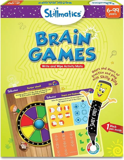 Skillmatics Educational Game - Brain Games, Reusable Activity Mats with Dry-Erase Marker