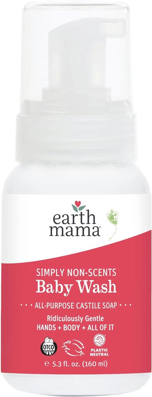 Earth Mama Simply Non-Scents Baby Wash Foaming Hand Soap, Organic All-Purpose Fragrance Free Body Wash for Sensitive Skin, Castile Soap with Coconut Oil, Shea Butter, Calendula, & Aloe, 5.3 fl oz