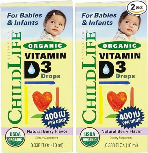 CHILDLIFE ESSENTIALS Organic Vitamin D3 Liquid Drops, Natural Berry Flavor - Gluten Free, Alcohol Free, Casein Free, Non-GMO - 0.338 fl. oz