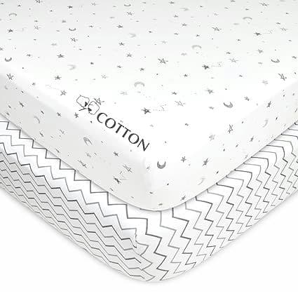 2 Pack Fitted Crib Sheets 28" x 52", Soft Breathable Neutral 100% Cotton Jersey Sheet