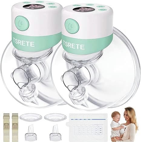Double Wearable Breast Pump, Electric Hands-Free Breast Pumps with 2 Modes, 9 Levels, LCD Display, Memory Function Rechargeable with Massage and Pumping Mode 24mm Flange-Green