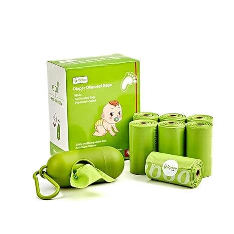 Baby Disposable Diaper Bags, Waste Bags 8 Refill Rolls/120 Bags with Dispenser