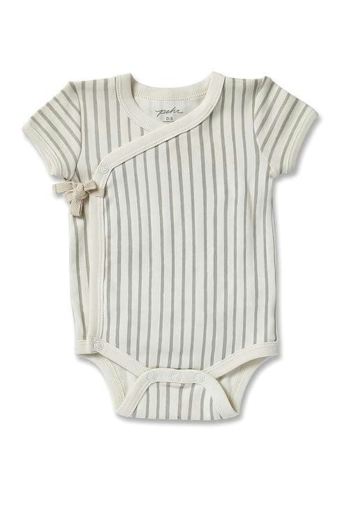 PEHR Short Sleeve Kimono One-Piece Stripes Away Pebble / 12-18 mos.