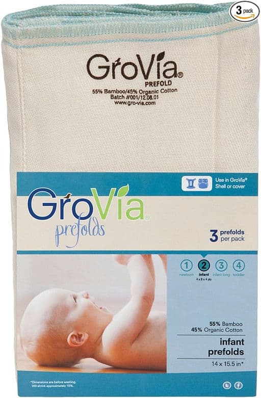 GroVia Reusable Organic Cotton Prefold Baby Cloth Diaper (Size 1)