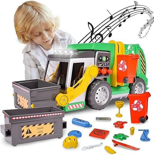 Sunny Days Entertainment Maxx Action 19’’ 3-N-1 Maxx Recycler – Large Garbage Truck Toy with Lights, Sounds and Motorized Drive | Realistic Trash Truck with Dual Joystick Controllers