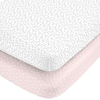 Carter's Pink Giraffe & Hearts 100% Cotton Sateen 2 Pack Fitted Crib Sheets