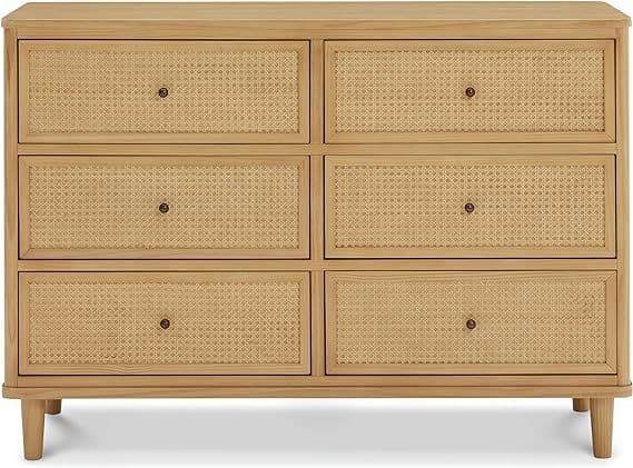 Namesake Marin with Cane 6 Drawer Dresser in Honey and Honey Cane