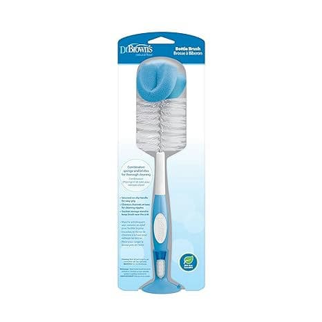 Dr. Brown's Reusable Sponge Baby Bottle Cleaning Brush with Suction Cup Stand, Scrubber and Nipple Cleaner, Blue 1-Pack