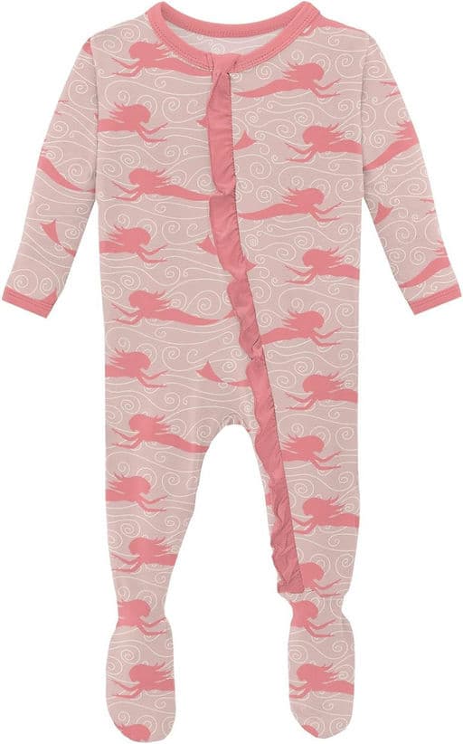 KicKee Pants Print Classic Ruffle Footie with Zipper, Soft Sleepwear, One-Piece Baby Girl Clothes