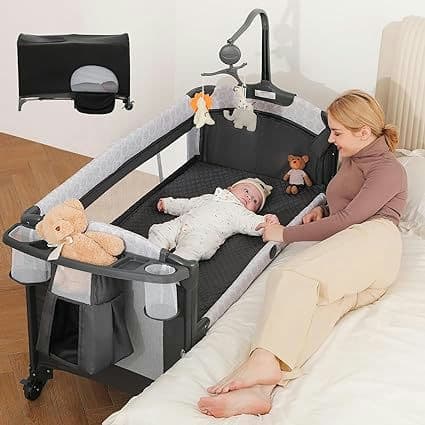 ELEMARA 4 in 1 Wide Baby Bassinet Bedside with Diaper Changer