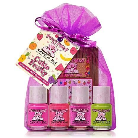 Piggy Paint | 100% Non-Toxic Girls Nail Polish - Cutie Fruity (4 Polish + Nail Art Gift Set)