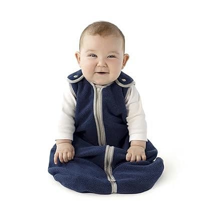 Baby Sleeping Bag Sack - Easy Care Premium Polar Fleece, Indoor Wearable Blanket for Boys & Girls. Fits Infants, With Convenient Shoulder Straps for Safe & Comfortable Sleep, Navy, Small (0-6 Months)