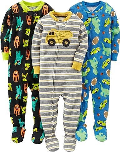 Simple Joys by Carter's Toddlers and Baby Boys' Snug-Fit Footed Cotton Pajamas, Pack of 3