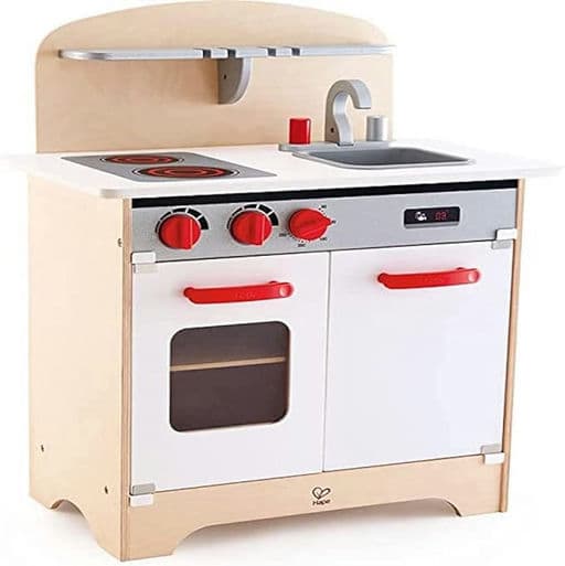 Hape Gourmet Kitchen Toy Fully Equipped Wooden Pretend Play Kitchen Set with Sink, Stove, Baking Oven, Cabinet, Turnable Knobs & Spice Shelf