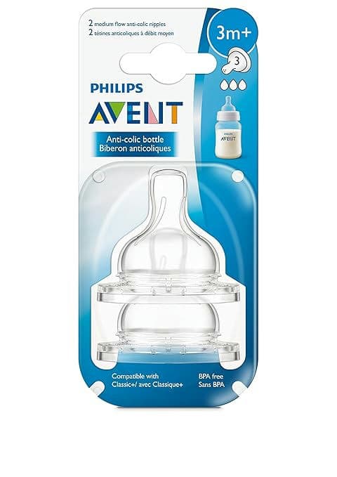 Anti-Colic Nipple, Clear, Medium Flow, 2 Count (Pack of 1), (SCF423/27)